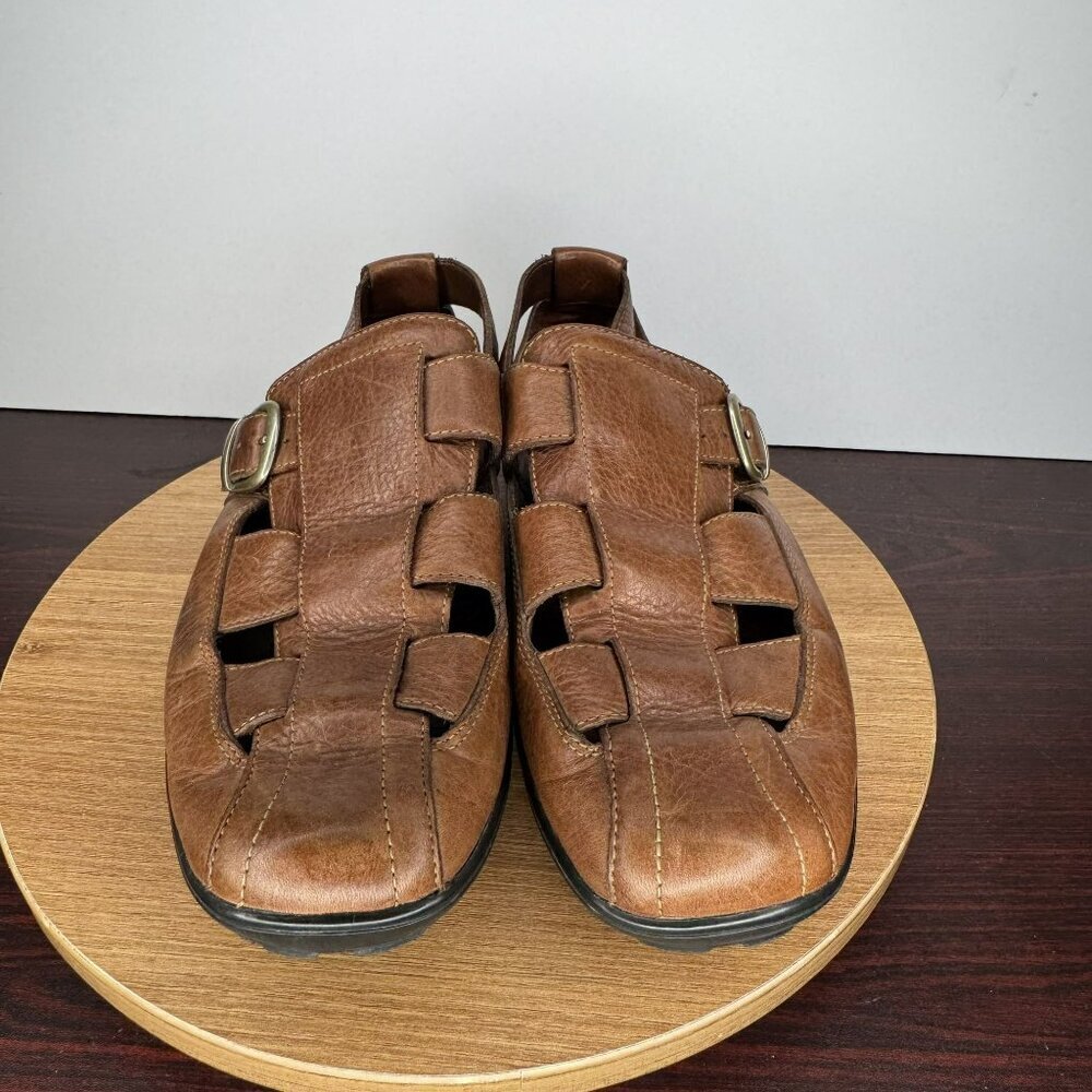 Cole Haan Brown Leather Fisherman‎ Sandals Shoes Buckle Vibram Soles Size 9 Men